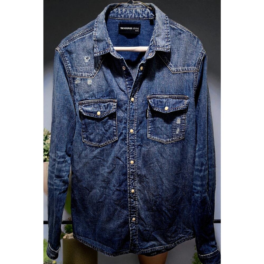 The Kooples Jeans Slim Fit Denim Western Shirt Men’s- Medium- Pearl Snap